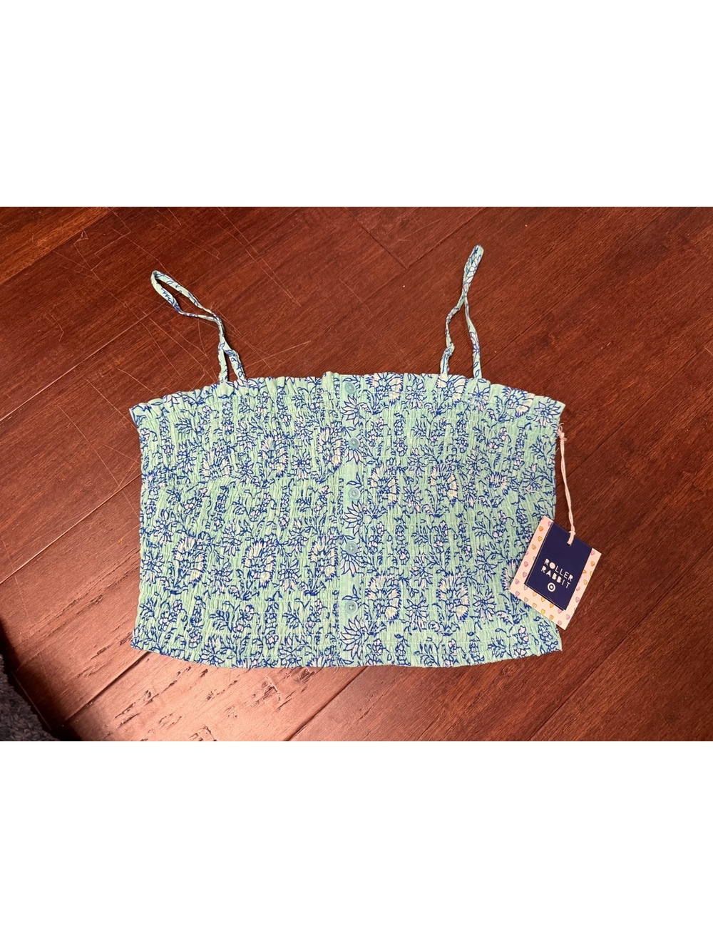 Roller Rabbit‎ Women's Aqua Blue Floral Smocked Tank Top, Size M